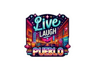 Live, Laugh, Pueblo! Neon Alley Vintage Sign Sticker - Colorful Colorado Art Decal