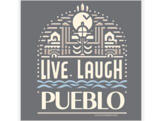 Live, Laugh, Pueblo! Elegant Cityscape Kiss-Cut Sticker