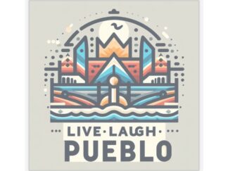 Live, Laugh, Pueblo! Colorful Abstract Cityscape Kiss-Cut Sticker