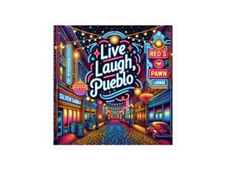 Live, Laugh, Pueblo! Vibrant Neon Alley Night Scene Vinyl Sticker - Colorful Urban Art Decal