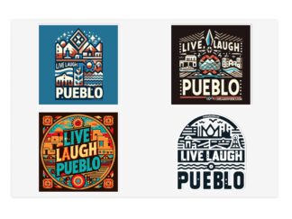 Live, Laugh, Pueblo! Vinyl Sticker Sheets | 4 Unique Designs: Cityscape, Mountains, Landmarks & Symbols | Clear, White, or Metallic | Water-Resistant