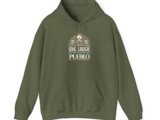 Live, Laugh, Pueblo! Elegant Cityscape Unisex Heavy Blend™ Hooded Sweatshirt