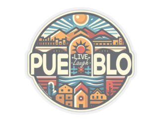 Live, Laugh, Pueblo! Southwest Mountain Skyline Kiss-Cut Stickers