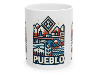 Live, Laugh, Pueblo! Colorful Regional Collage Ceramic Mug, (11oz, 15oz)