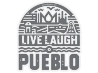 Live, Laugh, Pueblo! Blue Southern Colorado Industrial Block Print Kiss-Cut Stickers