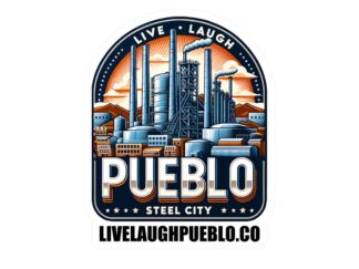 Live Laugh Pueblo! Steel City Vinyl Decal | Industrial Skyline Sticker | Colorado Mountain Sunset Souvenir