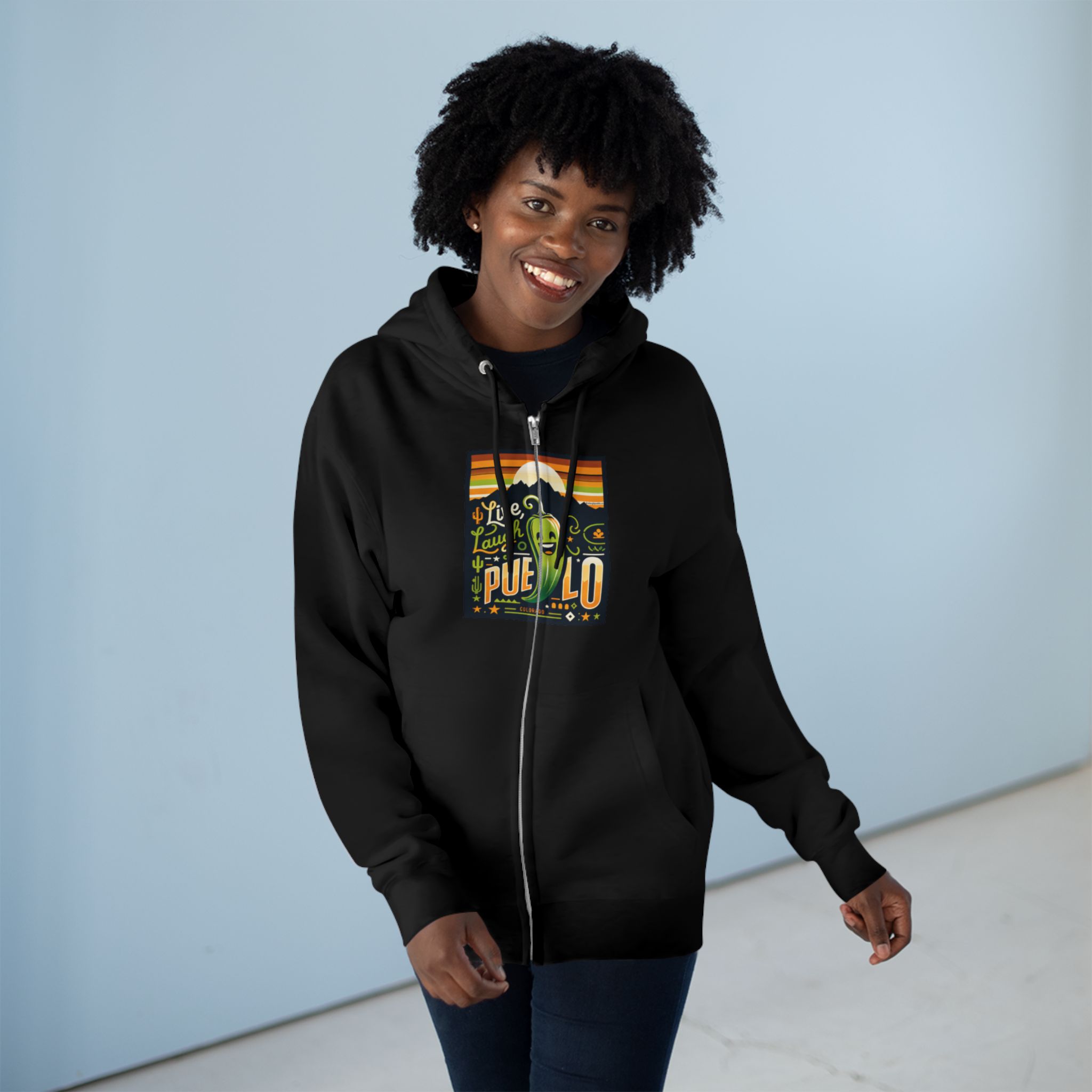 Live, Laugh, Pueblo! Colorado Chile Charm Premium Unisex Zip Hoodie - Image 7