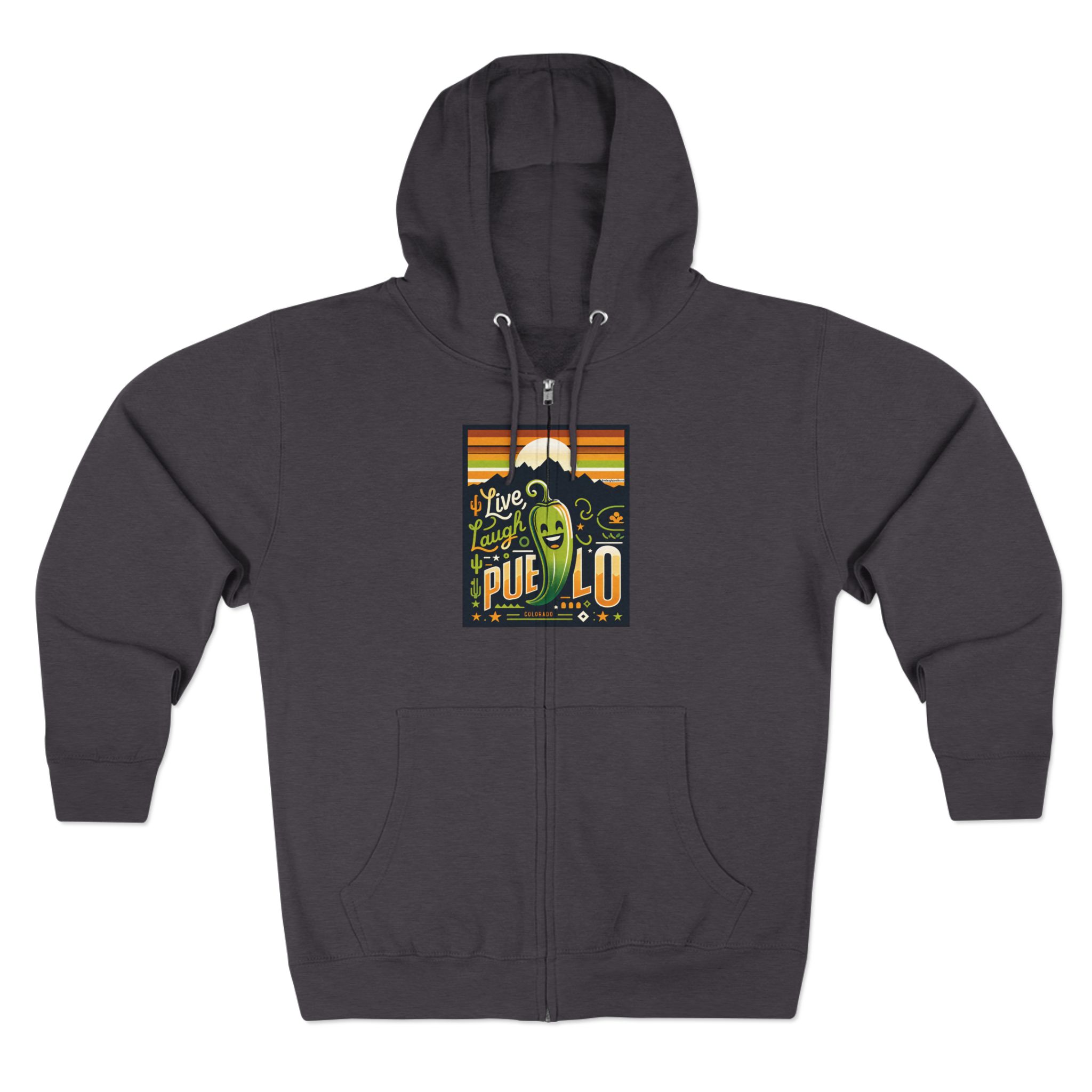 Live, Laugh, Pueblo! Colorado Chile Charm Premium Unisex Zip Hoodie