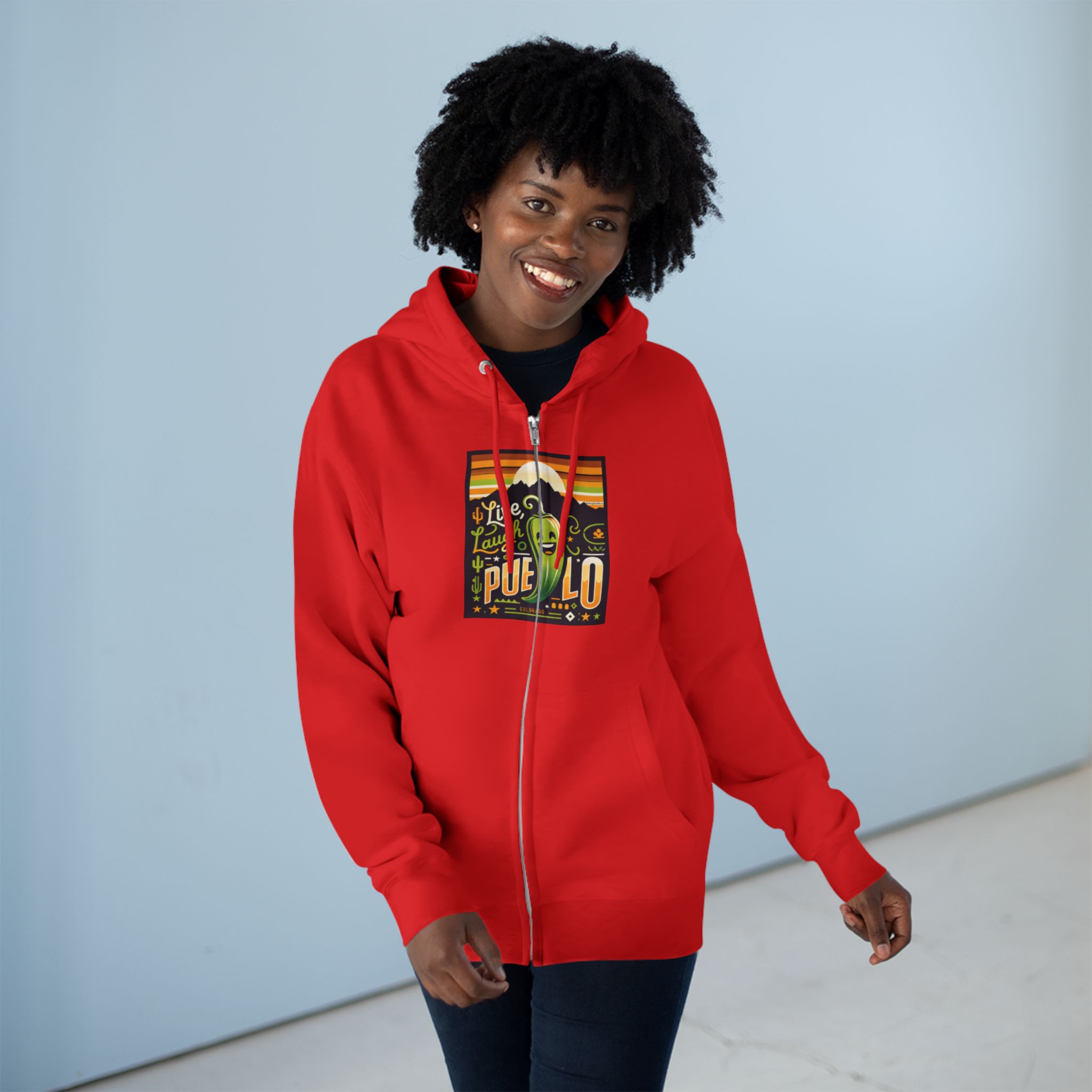 Live, Laugh, Pueblo! Colorado Chile Charm Premium Unisex Zip Hoodie - Image 15