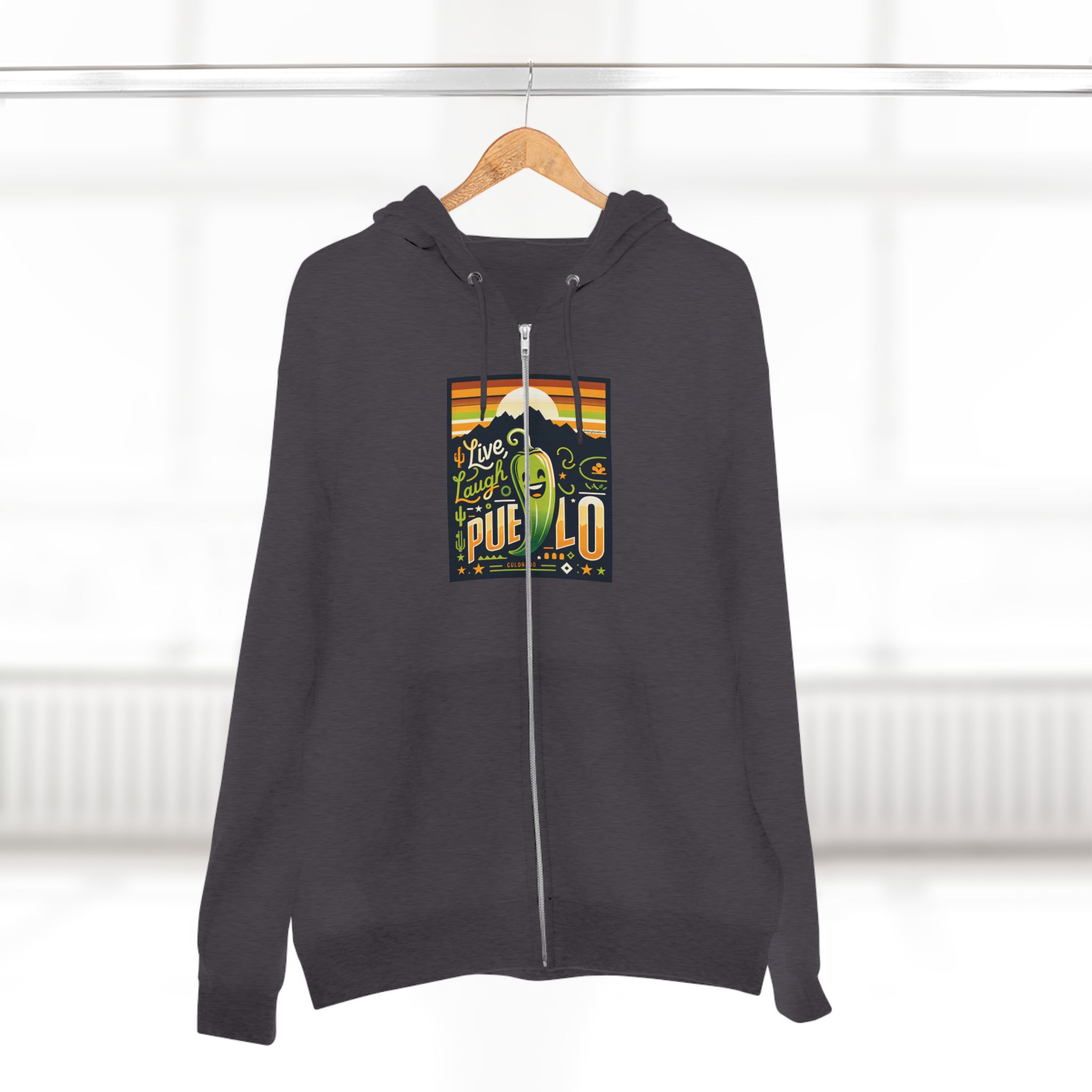 Live, Laugh, Pueblo! Colorado Chile Charm Premium Unisex Zip Hoodie - Image 2